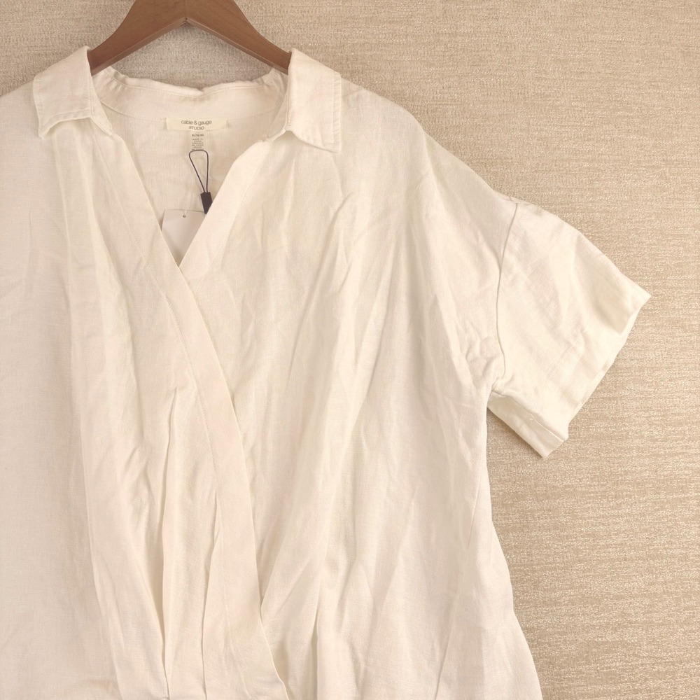 NEW Cable & Gauge Studio Ivory Linen Wrap Twist Front Top XL CZTP03478M NWT Boho